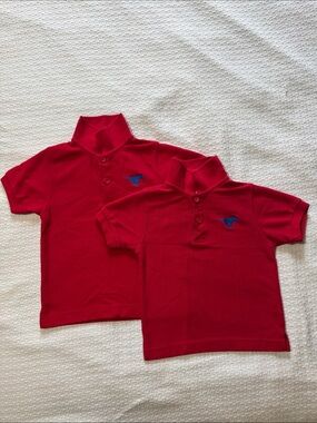 Set of 2! SMU Red Kids Polo Shirt with Mustang Embroidery